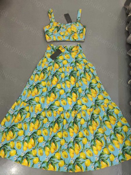 23ss womens designer clothing skirt set lemon print strapless halter pleated skirt sets womens clothing, White
23ss womens designer clothing skirt set lemon print strapless halter pleated skirt sets womens clothing, White