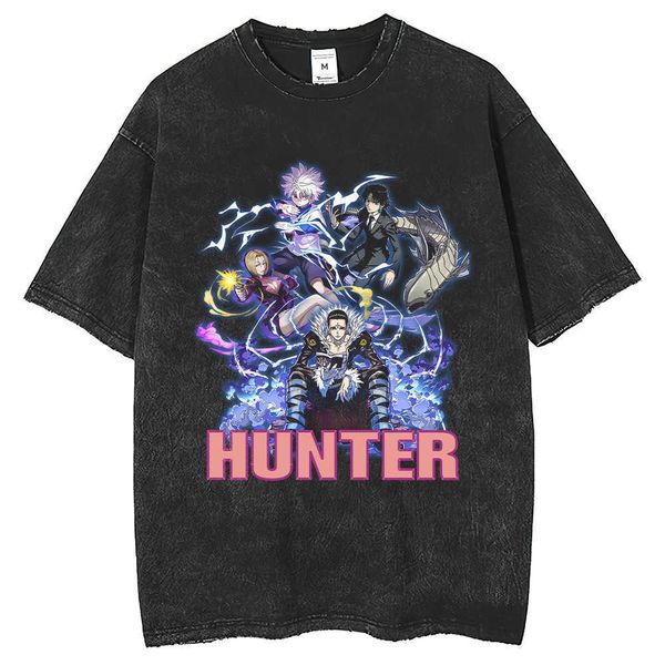 full time hunter anime print breathable cotton t-shirt short sleeved washable old edging craft loose, White;black
full time hunter anime print breathable cotton t-shirt short sleeved washable old edging craft loose, White;black