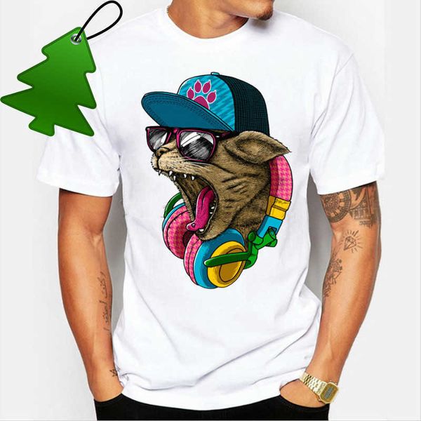 men's fashion crazy dj cat design t shirts cool short sleeve hipster tees, White;black
men's fashion crazy dj cat design t shirts cool short sleeve hipster tees, White;black