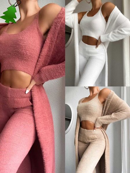 women 3 piece tracksuits winter home wear suit casual pajamas set lady female soft warm long sleeve cardigan vest pants, Gray
women 3 piece tracksuits winter home wear suit casual pajamas set lady female soft warm long sleeve cardigan vest pants, Gray
