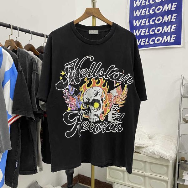 men and women hellstar wash old devil skull print tee high street men's wide loose collar short sleeve t-shirt, White;black
men and women hellstar wash old devil skull print tee high street men's wide loose collar short sleeve t-shirt, White;black