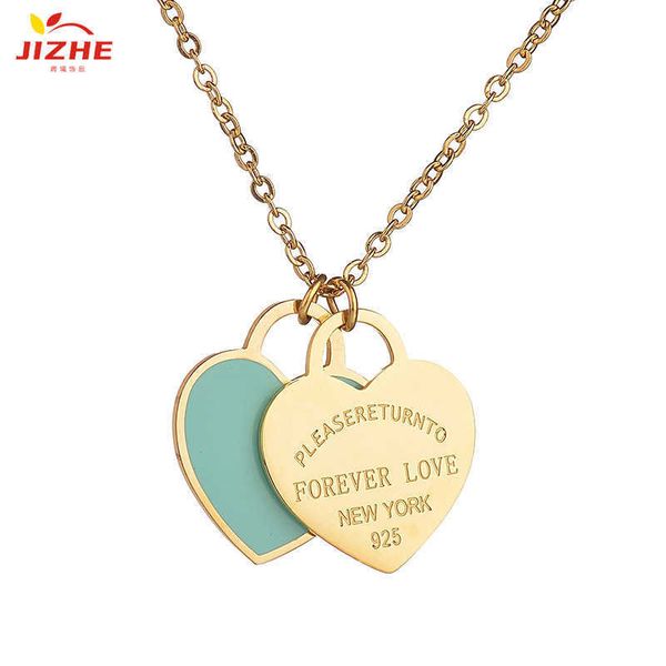 internet celebrity 304 stainless steel double heart enamel necklace women's tiffayffay same blue peach collar chain, Black
internet celebrity 304 stainless steel double heart enamel necklace women's tiffayffay same blue peach collar chain, Black