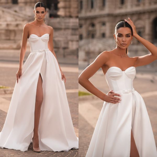 berta a line wedding dresses for bride sweetheart satin wedding dress vestidos de novia thigh slit designer bridal gowns, White
berta a line wedding dresses for bride sweetheart satin wedding dress vestidos de novia thigh slit designer bridal gowns, White