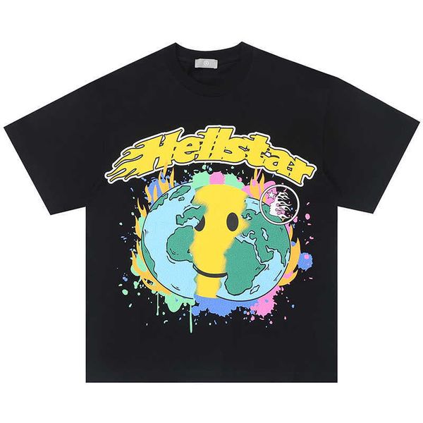men and women hellstar studios globe earth smiling face print european and american high street trend men's and women's short slee, White;black
men and women hellstar studios globe earth smiling face print european and american high street trend men's and women's short slee, White;black