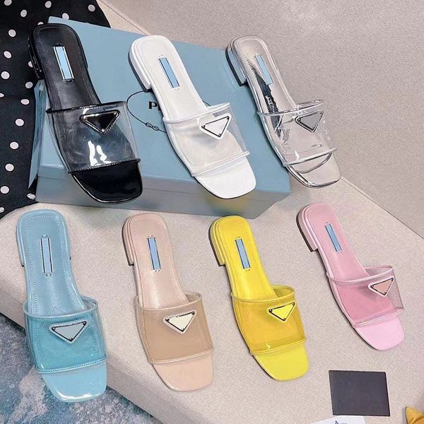 

ciabatte hyaline clear pvc slippers slides sandals heeled flat heels open toe women's luxury designers leather outsole casual fashion s, Black