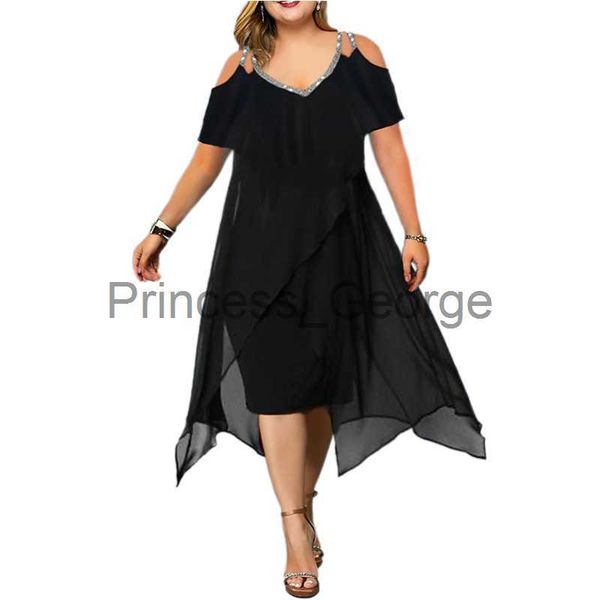 casual dresses women's curve plus size dress off the shoulder v neck short sleeve sequins black irregular chiffon elegant dresses 2023, Black;gray
casual dresses women's curve plus size dress off the shoulder v neck short sleeve sequins black irregular chiffon elegant dresses 2023, Black;gray