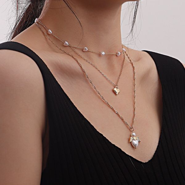 pendant necklace fashion multi-layer heart-shaped pearl angel wing necklace female niche design high-grade sense of jewelry necklaces design, Silver
pendant necklace fashion multi-layer heart-shaped pearl angel wing necklace female niche design high-grade sense of jewelry necklaces design, Silver