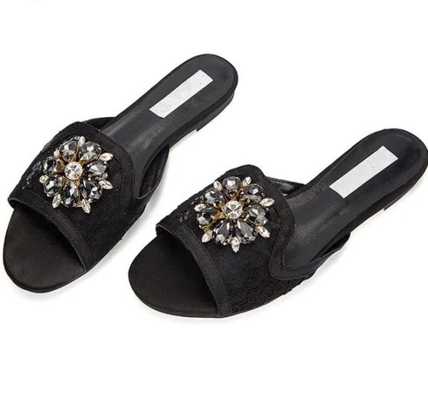 girl's glitter gem rhinestone flower floral lace slipper sandals peep toe flats leisure crystal lace slide shoes for ladies, Black
girl's glitter gem rhinestone flower floral lace slipper sandals peep toe flats leisure crystal lace slide shoes for ladies, Black