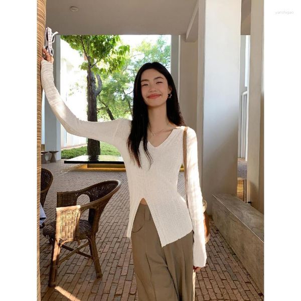 women's t shirts split design sense spice girl v-neck long sleeve knit base shirt 2023 spring and summer thin style slim temperament, White
women's t shirts split design sense spice girl v-neck long sleeve knit base shirt 2023 spring and summer thin style slim temperament, White