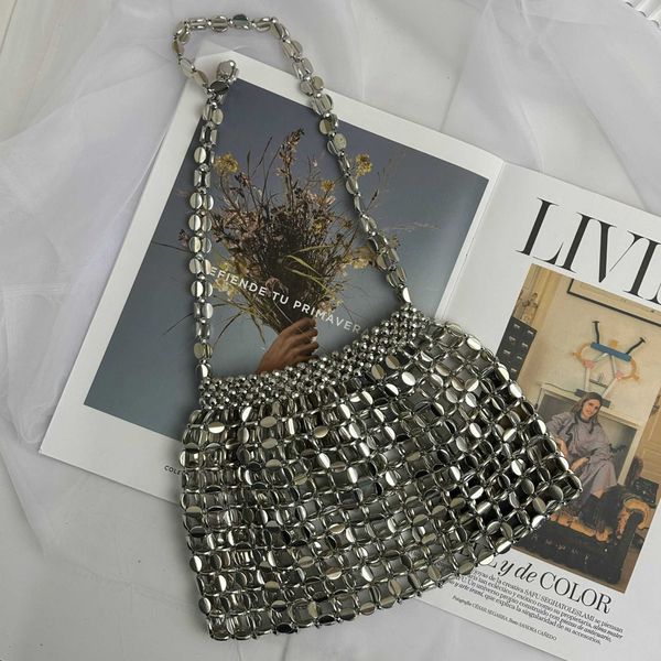 handwoven women's bag with niche design, silver gold flat bead beaded acrylic dumpling bag, single shoulder handbag 230625
handwoven women's bag with niche design, silver gold flat bead beaded acrylic dumpling bag, single shoulder handbag 230625