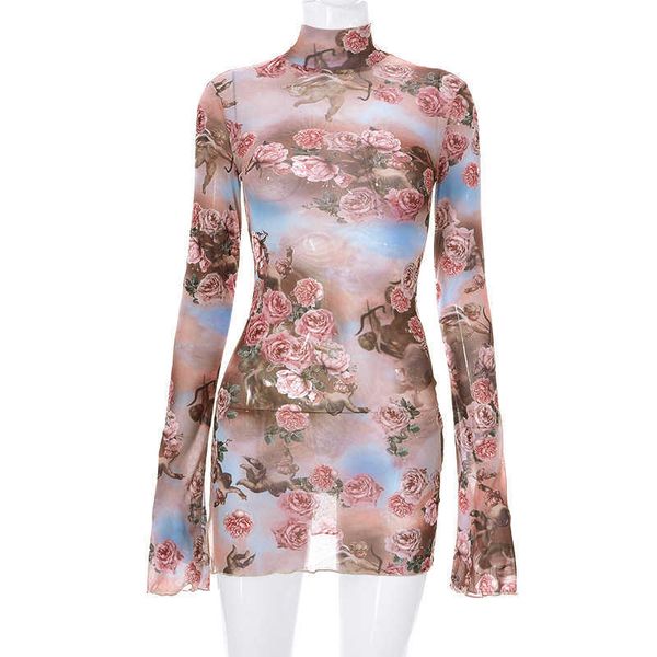 l23ds069 summer new round neck mesh perspective print long sleeve slim fit short dress1, White;black
l23ds069 summer new round neck mesh perspective print long sleeve slim fit short dress1, White;black