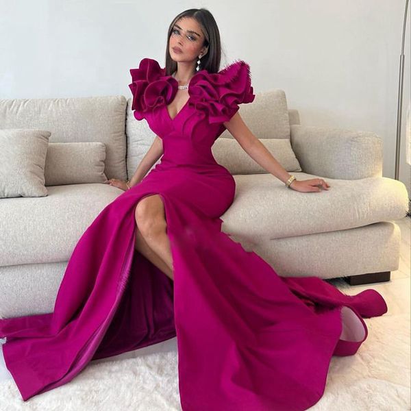 elegant satin prom dresses fushsia v-neck mermaid evening gowns leg slit party vestidos de ocasion formales, Black
elegant satin prom dresses fushsia v-neck mermaid evening gowns leg slit party vestidos de ocasion formales, Black