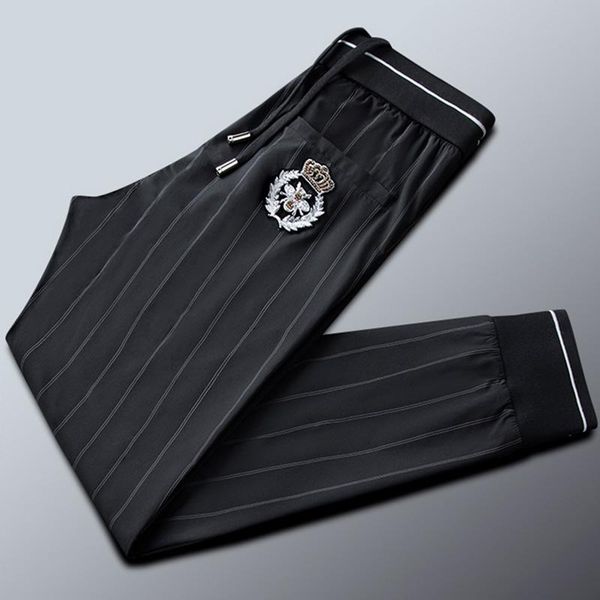 pants light ice silk casual pants men's slim feet pants striped inlaid pockets tied feet sports pants, Black
pants light ice silk casual pants men's slim feet pants striped inlaid pockets tied feet sports pants, Black