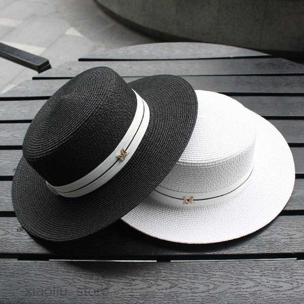 wide brim hats 2021 m letter flat straw hat ribbon boater beach hat women's summer wide brim fedora m panama straw travel sun capsun bl, Blue;gray 
wide brim hats 2021 m letter flat straw hat ribbon boater beach hat women's summer wide brim fedora m panama straw travel sun capsun bl, Blue;gray