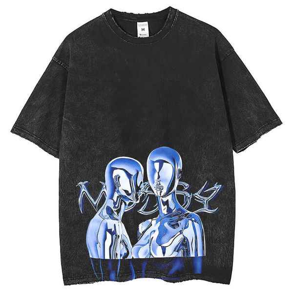 female robot metal t-shirt punk style men's short sleeves breathable loose round neck washable old fashion, White;black
female robot metal t-shirt punk style men's short sleeves breathable loose round neck washable old fashion, White;black