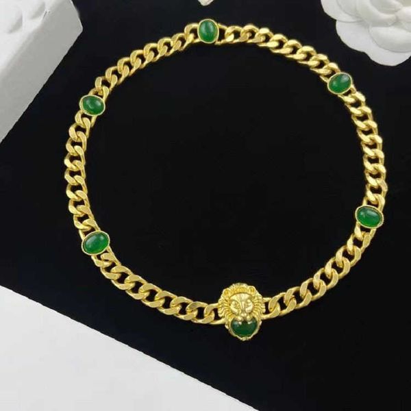 twisted lion head egg green water diamond necklace brass material versatile collar chain, Silver
twisted lion head egg green water diamond necklace brass material versatile collar chain, Silver