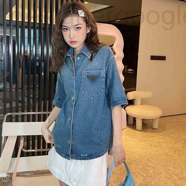 women's polos designer made old denim short sleeve shirt summer novelty inverted triangle pocket button loose for men and women c3bs, White
women's polos designer made old denim short sleeve shirt summer novelty inverted triangle pocket button loose for men and women c3bs, White