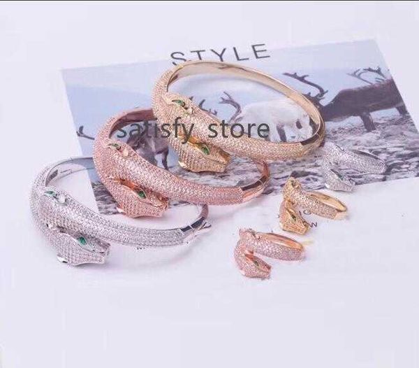 luxury fashion brand jewelry lady brass full diamond green eyes double leopard heads 18k gold engagement open panthere bracelets ring 1sets, Silver
luxury fashion brand jewelry lady brass full diamond green eyes double leopard heads 18k gold engagement open panthere bracelets ring 1sets, Silver
