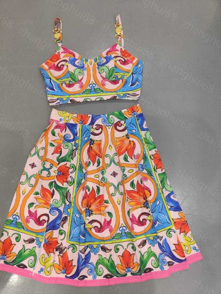 23ss skirt set womens designer clothing floral print hardware strapless halter pleated skirt sets womens clothing, White
23ss skirt set womens designer clothing floral print hardware strapless halter pleated skirt sets womens clothing, White