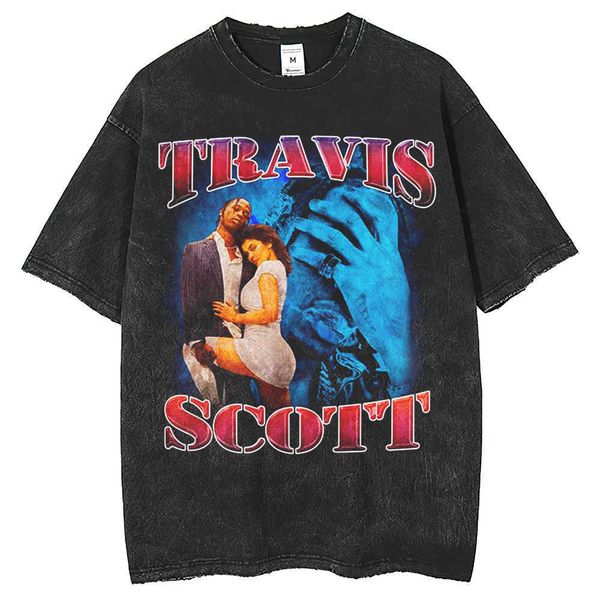 travis scott rap singer t-shirt high street hip hop loose washable ragged short sleeves, White;black
travis scott rap singer t-shirt high street hip hop loose washable ragged short sleeves, White;black