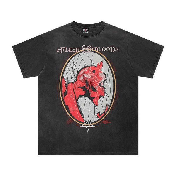 saint michael devil anime pattern old high street american casual loose fitting men and women's short sleeved t-shirt trend, White;black
saint michael devil anime pattern old high street american casual loose fitting men and women's short sleeved t-shirt trend, White;black