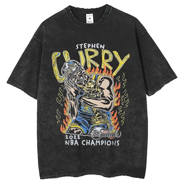 curry short sleeve t-shirt loose street washed old fashion brand men's and women's top, White;black
curry short sleeve t-shirt loose street washed old fashion brand men's and women's top, White;black
