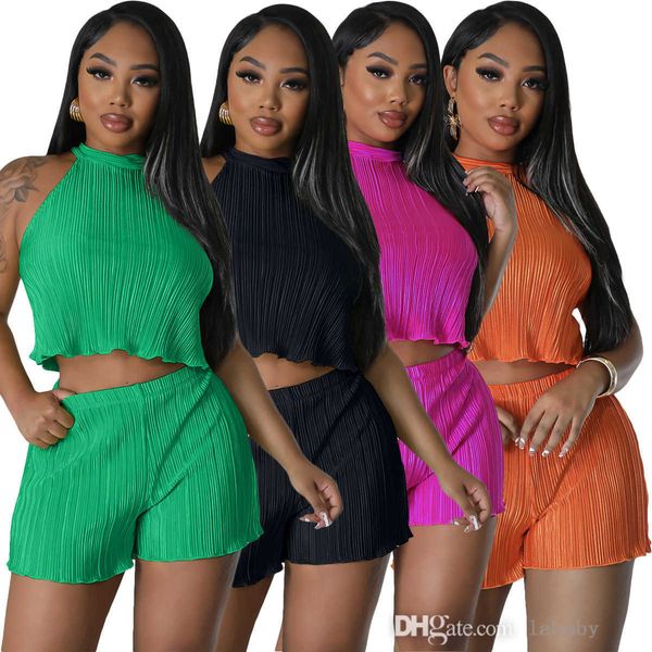 fashion tracksuit women summer casual two piece set pleated fabric halter sleeveless vest shorts set 2pcs suit outfits, Gray
fashion tracksuit women summer casual two piece set pleated fabric halter sleeveless vest shorts set 2pcs suit outfits, Gray