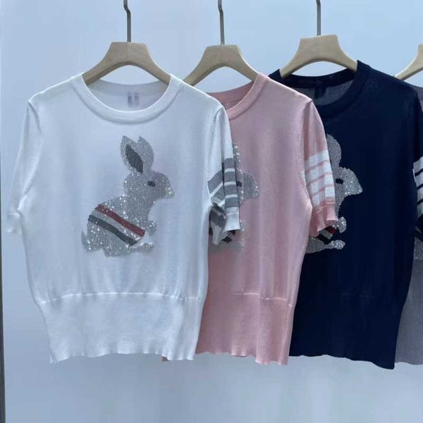 women tshirt designer clothing knitted short sleeve tb rabbit diamond pullover tee slim fit breathable round neck knit top, White
women tshirt designer clothing knitted short sleeve tb rabbit diamond pullover tee slim fit breathable round neck knit top, White