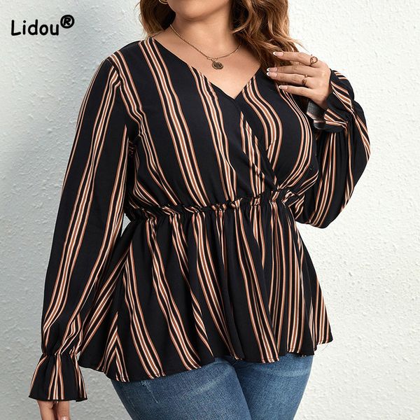 women's plus size tshirt autumn commute women vneck striped printing long sleeve england loose black pullover tunic trend 230625
women's plus size tshirt autumn commute women vneck striped printing long sleeve england loose black pullover tunic trend 230625