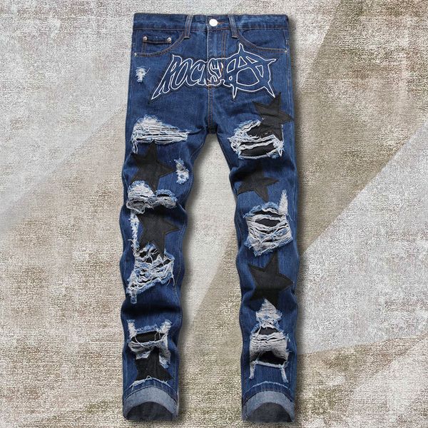 men's jeans star pattern letter hip hop men european style graphic for slim elastic jean trend brand fashion pant 230625, Blue
men's jeans star pattern letter hip hop men european style graphic for slim elastic jean trend brand fashion pant 230625, Blue