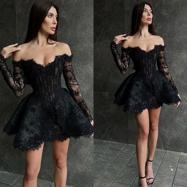black cocktail dress sequins lace off shoulder short prom dresses long sleeves party homecoming special occasion dress
black cocktail dress sequins lace off shoulder short prom dresses long sleeves party homecoming special occasion dress