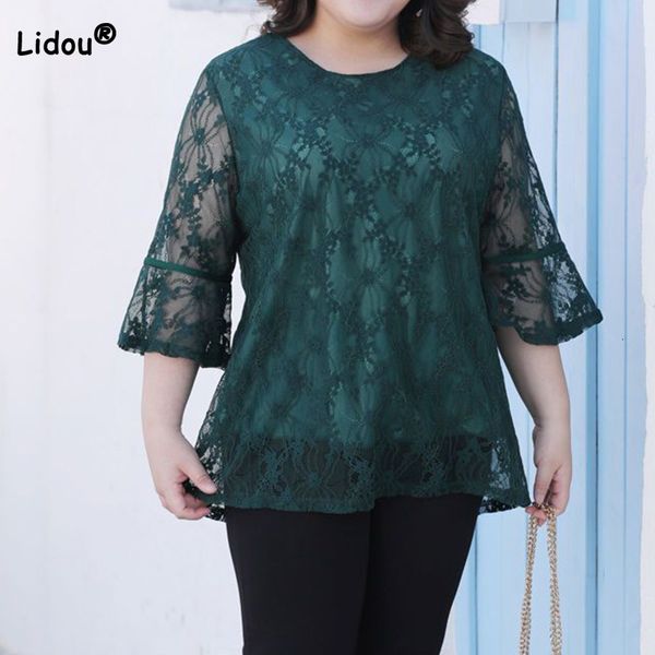 women's plus size tshirt spring summer simplicity hollow out lace patchwork pleated solid color nine points sleeve loose 230625, Black
women's plus size tshirt spring summer simplicity hollow out lace patchwork pleated solid color nine points sleeve loose 230625, Black