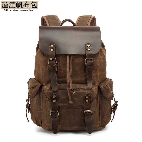 men's and women's backpack computer travel bag waxed canvas with crazy horse skin schoolbag
men's and women's backpack computer travel bag waxed canvas with crazy horse skin schoolbag