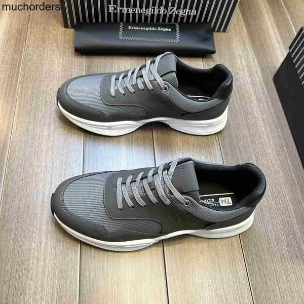 zegna 20222 summer new men's mesh sports casual shoes campus style low lace up running shoes, Black