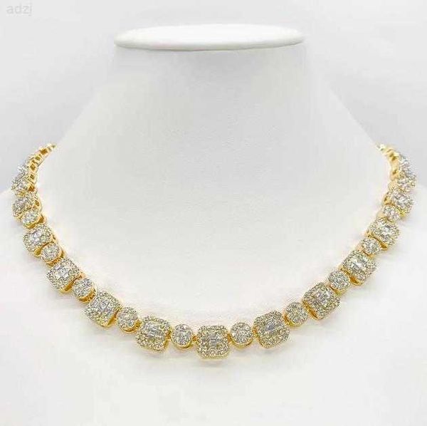 trend cluster moissanite chain baguette round cut hip hop 14k gold moissanite diamond tennis necklace, Silver 
trend cluster moissanite chain baguette round cut hip hop 14k gold moissanite diamond tennis necklace, Silver