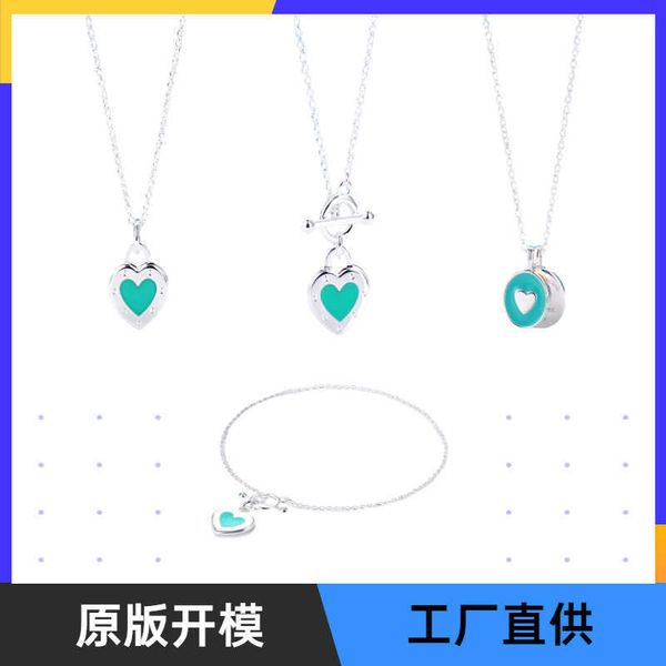 high-quality enamel blue heart necklace women's double round cake shaped ot buckle pendant collar chain same love bracelet, Black
high-quality enamel blue heart necklace women's double round cake shaped ot buckle pendant collar chain same love bracelet, Black
