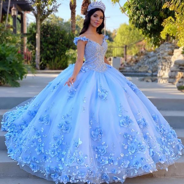 sky blue v-neck quinceanera dresses ball gown off shoulder 3dflowers puffy sweet 16 dress celebrity party gowns graduation, Blue;red
sky blue v-neck quinceanera dresses ball gown off shoulder 3dflowers puffy sweet 16 dress celebrity party gowns graduation, Blue;red