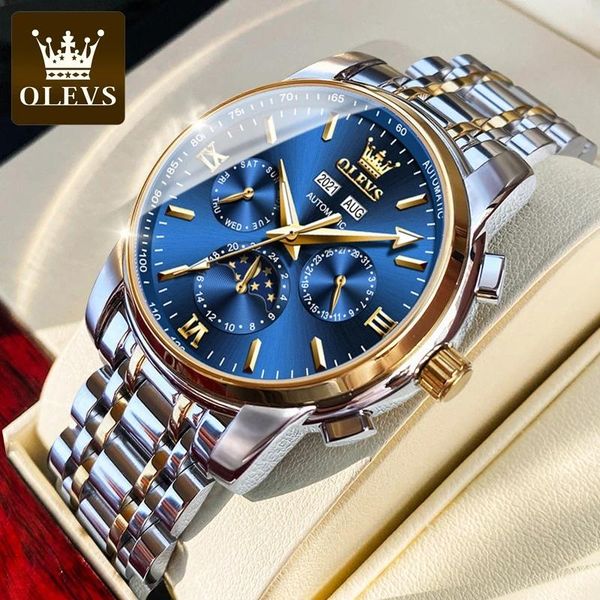 dress olevs original automatic mechanical watch for men classic business auto date wristwatches waterproof male moon phase watch 6633, White
dress olevs original automatic mechanical watch for men classic business auto date wristwatches waterproof male moon phase watch 6633, White