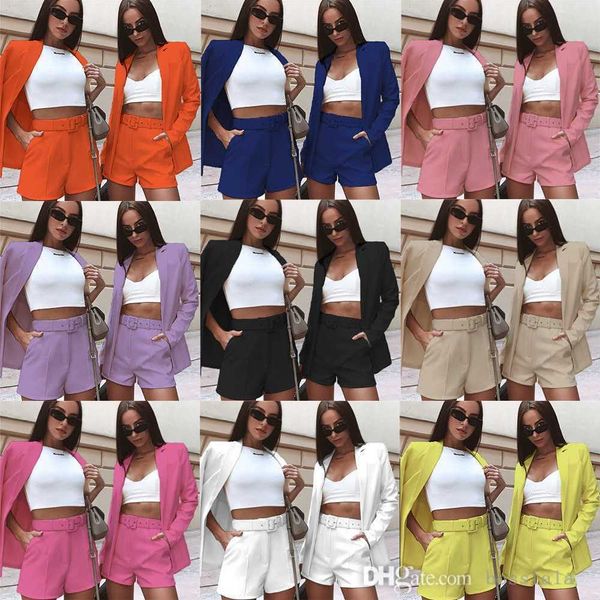 new urban style womens autumn clothes solid color suit and shorts set including belt, White
new urban style womens autumn clothes solid color suit and shorts set including belt, White