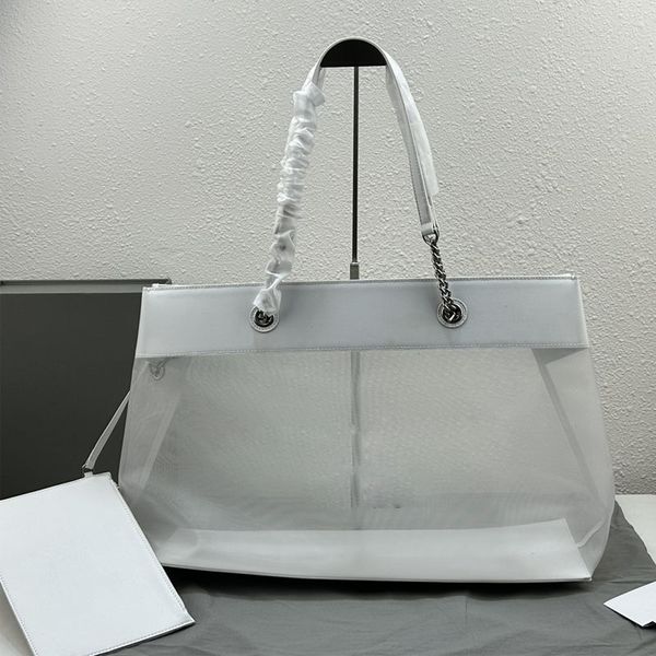 large tote bag clear mesh handbag purse silver hardware chain handles shoulder bags fashion letter printed detachable zipped pouch summer cl
large tote bag clear mesh handbag purse silver hardware chain handles shoulder bags fashion letter printed detachable zipped pouch summer cl