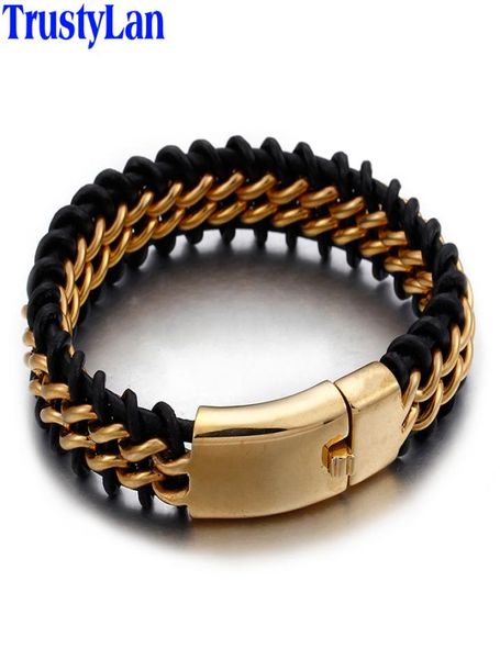 trustylan gold color stainless steel leather bracelet men 18mm wide mens leather bracelets jewelry wristband drop gift c108666423, Black
trustylan gold color stainless steel leather bracelet men 18mm wide mens leather bracelets jewelry wristband drop gift c108666423, Black