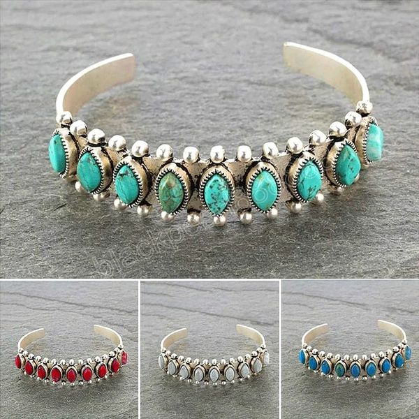 bohemian natural turquoises stone open bangle bracelet tibetan jewelry retro antique silver color cuff bracelet for women gift, Black
bohemian natural turquoises stone open bangle bracelet tibetan jewelry retro antique silver color cuff bracelet for women gift, Black