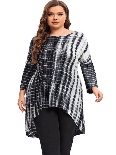 women's plus size tshirt long sleeve elegant spring autumn tie dye hi low swing blouse t shirt large tunic 7xl 230625, Black
women's plus size tshirt long sleeve elegant spring autumn tie dye hi low swing blouse t shirt large tunic 7xl 230625, Black