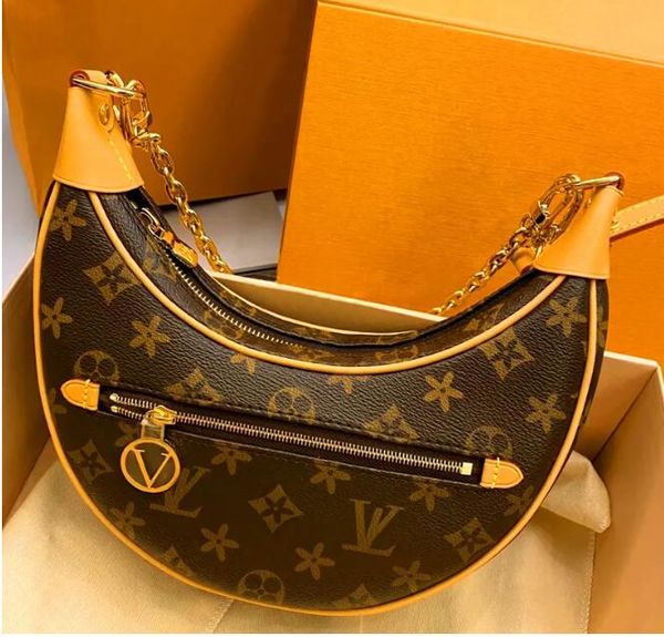 loop hobo bags gold chain handbag luxuries designers womens coated canvas zipper crossbody shoulder strap bag crescent bottom handbags purse