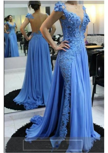 blue formal occasion dress with illusion back sheer v neck prom dress applique lace and chiffon mermaid long evening dress sweep train forma, White;black
blue formal occasion dress with illusion back sheer v neck prom dress applique lace and chiffon mermaid long evening dress sweep train forma, White;black