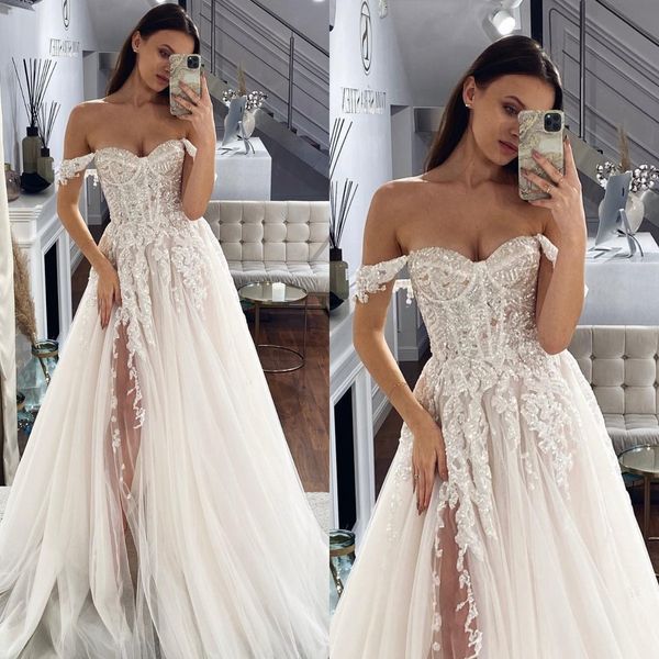 vintage a line wedding dresses for bride off shoulder glitter sequins lace wedding dress sweep train split long designer bridal gowns, White
vintage a line wedding dresses for bride off shoulder glitter sequins lace wedding dress sweep train split long designer bridal gowns, White