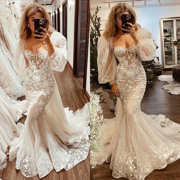 berta mermaid wedding dresses sweetheart appliques lace wedding dress puffy sleeves vintage robe de mariee bridal gowns, White
berta mermaid wedding dresses sweetheart appliques lace wedding dress puffy sleeves vintage robe de mariee bridal gowns, White