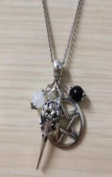 vintage style raven skull head pentagram black white beads pendant necklace charm punk gothic jewelry 723672016, Silver
vintage style raven skull head pentagram black white beads pendant necklace charm punk gothic jewelry 723672016, Silver
