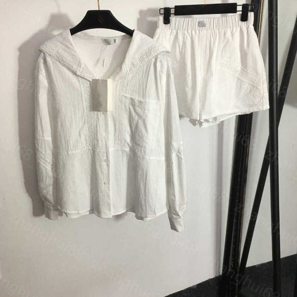 23ss casual suit women shorts sets womens designer clothing water soluble embroidery lace navy collar long sleeve shirt casual wide leg shor, White
23ss casual suit women shorts sets womens designer clothing water soluble embroidery lace navy collar long sleeve shirt casual wide leg shor, White