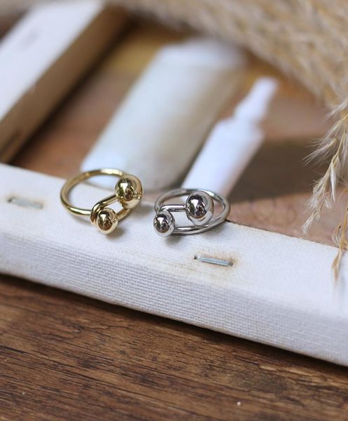 french modern metal ball solid double ball knot knotted ring vintage titanium steel plated 20k gold color retention6039762, Silver
french modern metal ball solid double ball knot knotted ring vintage titanium steel plated 20k gold color retention6039762, Silver
